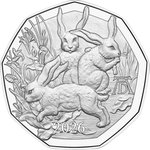 Silber Ostermünze "Dürers Hasentrio" 5 EUR HGH AUT - 2026 Front of Silver Easter coin “Dürer’s Trio of Rabbits” 5 EUR HGH AUT – 2026