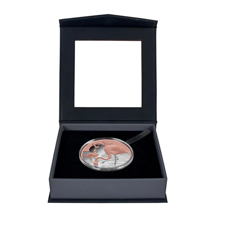 Silver Pink Flamingo 2025 1 oz PP 2025 in the original coin case