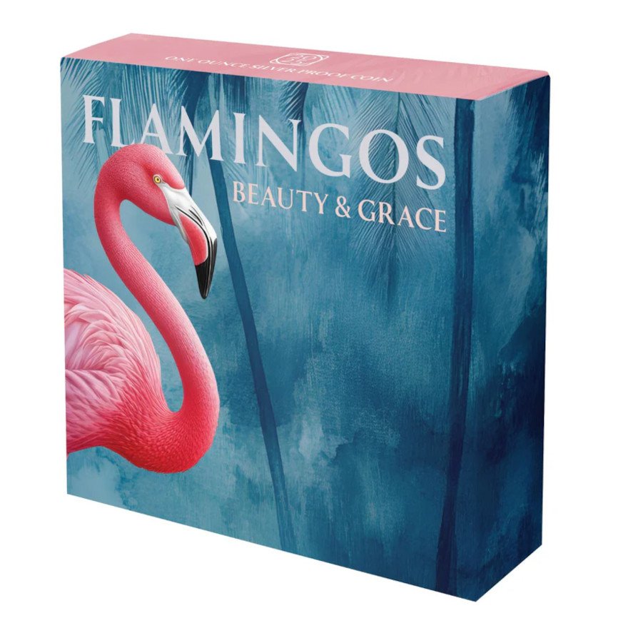 Silver Pink Flamingo 1 oz PP 2025 in shipper