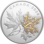 Front of Silver Precious Maple Leaf 2 oz PF - gilded with diamond 2026