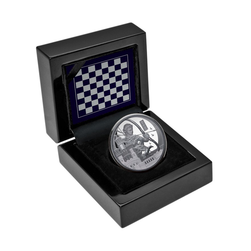 Silver Chess Tower 1 oz Proof – Black Proof 2026 in original coin case