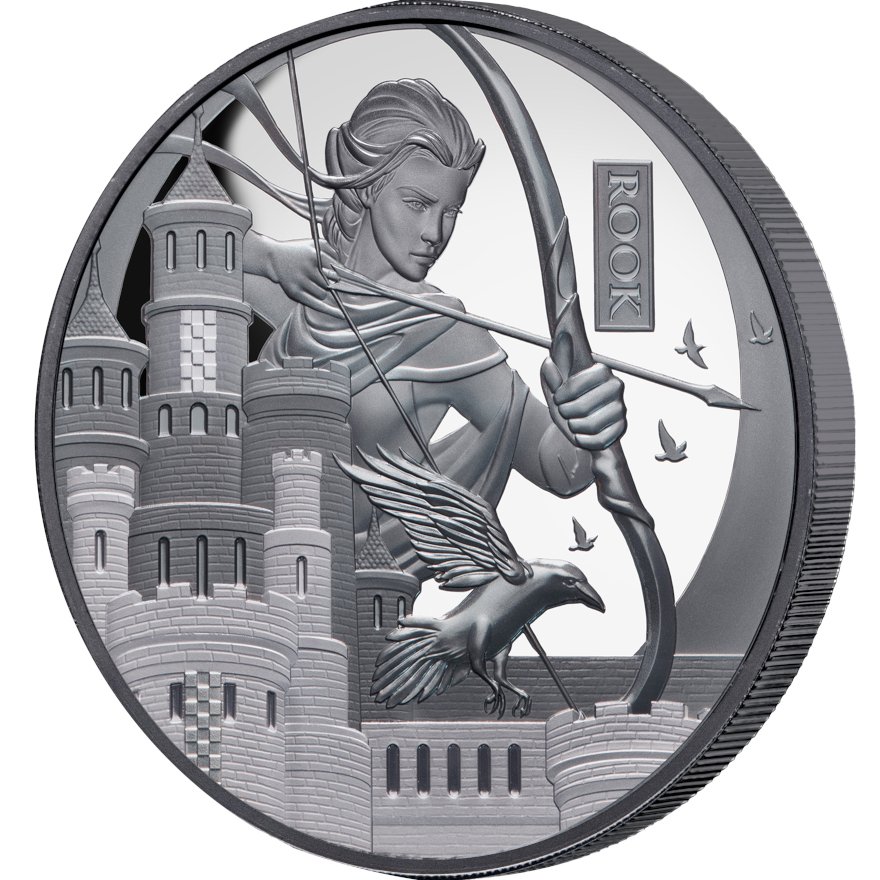 Side view of Silver Chess Tower 1 oz Proof – Black Proof 2026