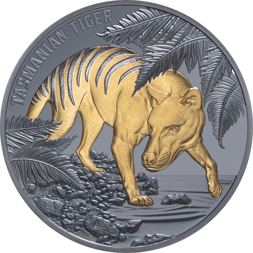 Front of Silver Tasmanian Tiger 1 oz Black Proof