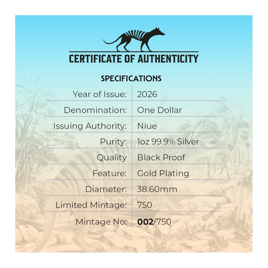 COA (Back) of Silver Tasmanian Tiger 1 oz Black Proof