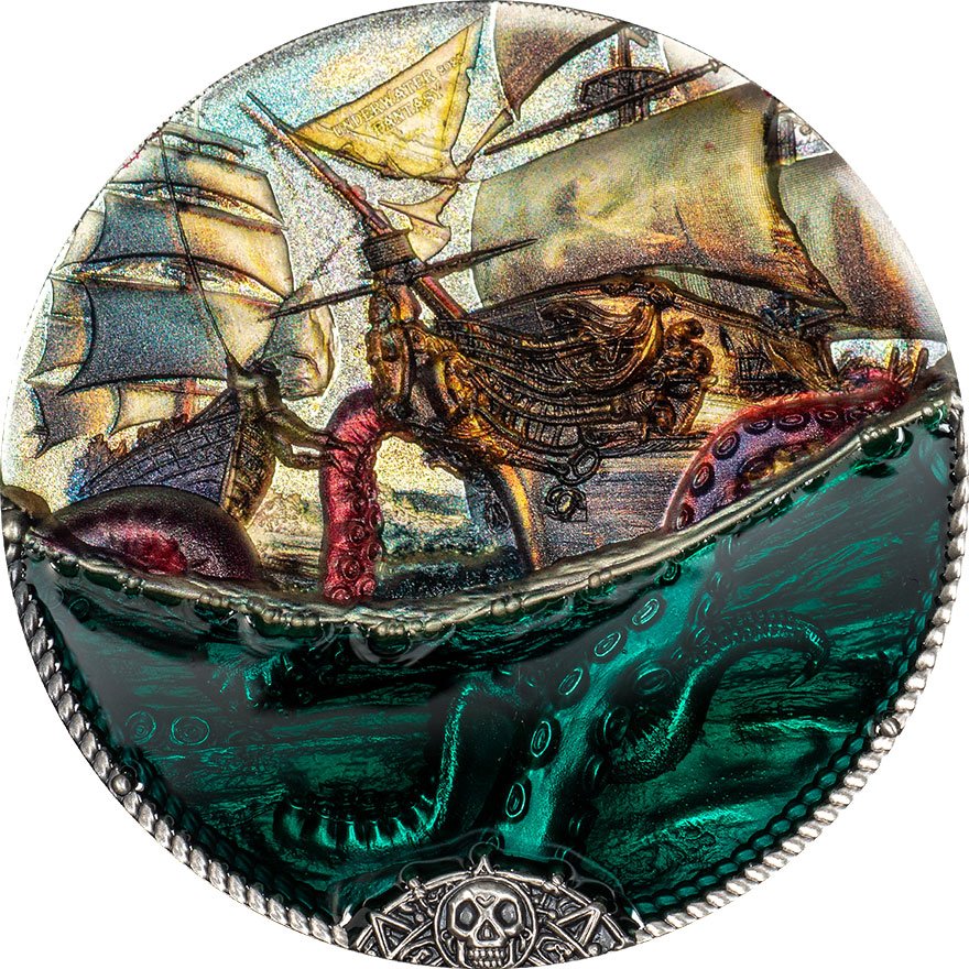 Front of the Silver Underwater Fantasy – Sea Monster 3 oz - Antique Finish 2025