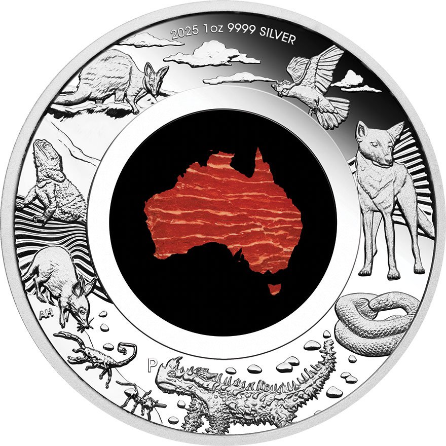 Front of Silver Great Southern Land 1 oz PF - Snakeskin-Jaspis Coin
