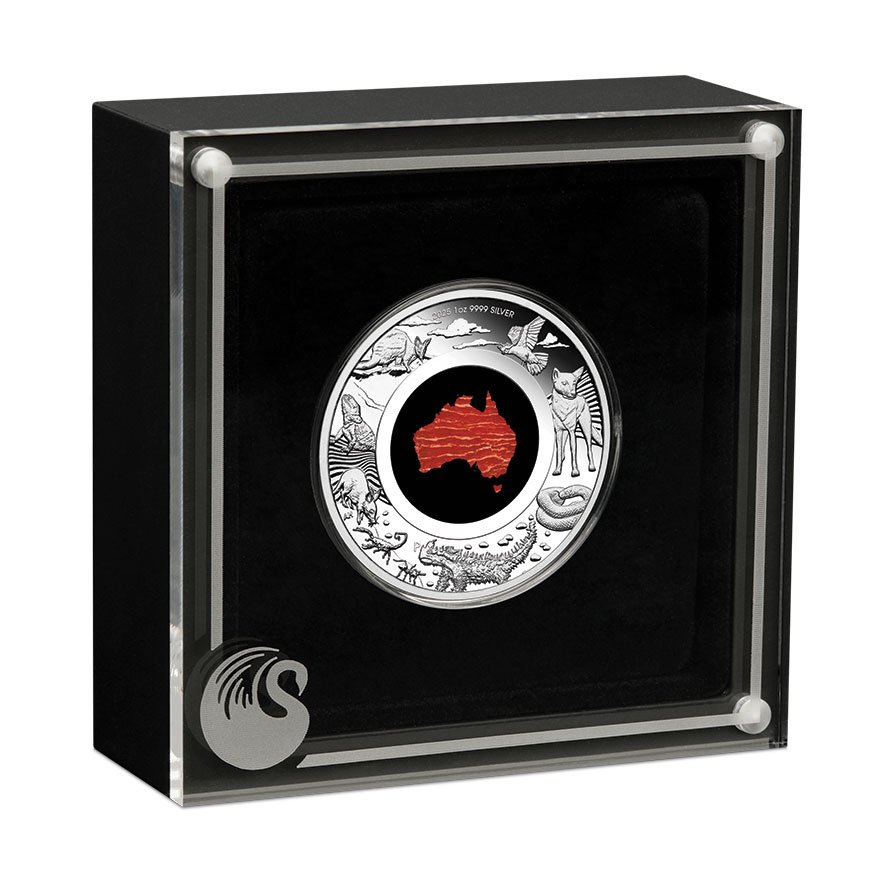Coin case of Silver Great Southern Land 1 oz PF - Snakeskin-Jaspis Coin