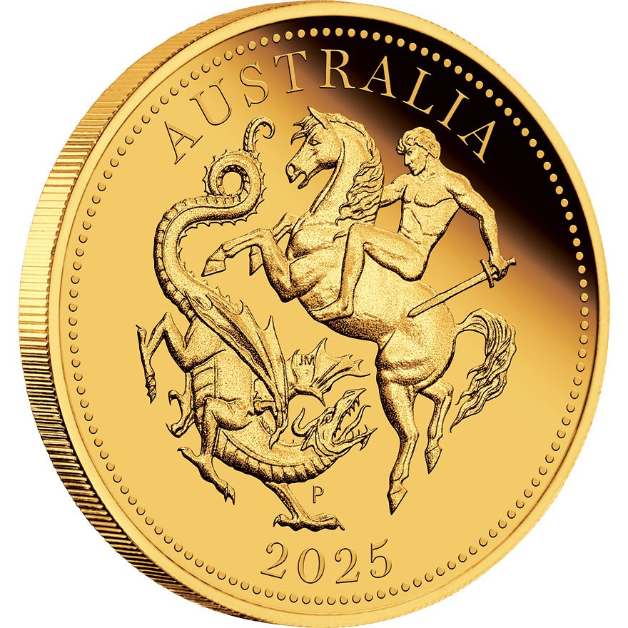 Side view of the Gold Sovereignt Proof - Perth Mint 2025