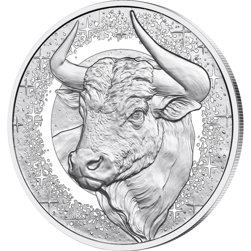 Side view of Silver Taurus Proof 2026 Zodiac