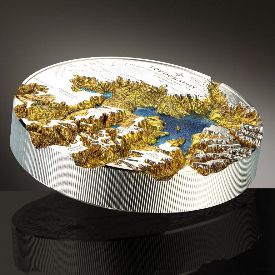 Moodshot of Silver Topography Yellowstone 5 oz PF - Ultra High Relief
