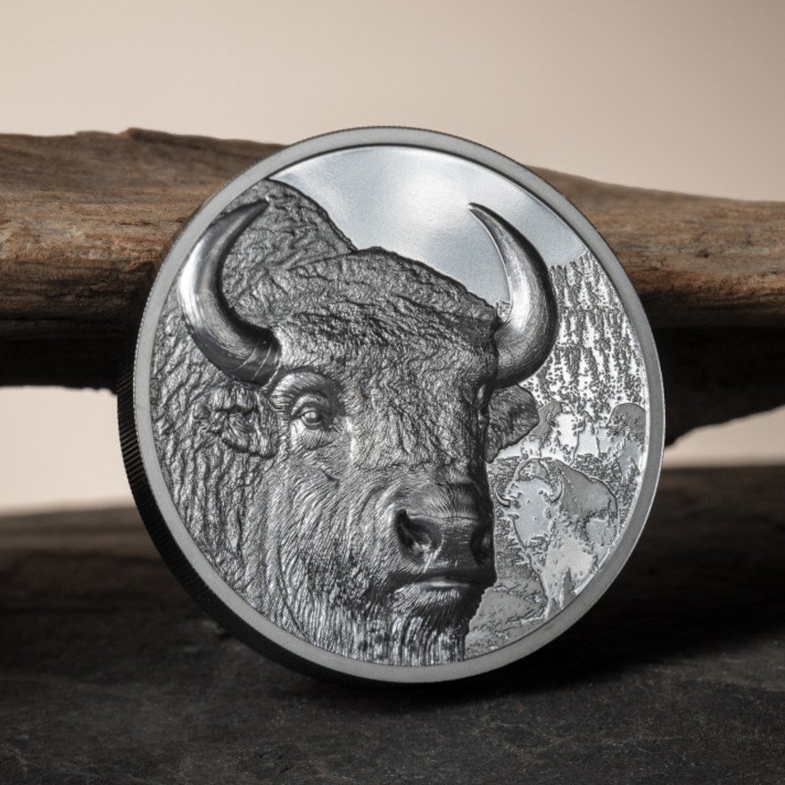 Side view of the Silver Bison 2 oz Black Proof - High Relief 2025