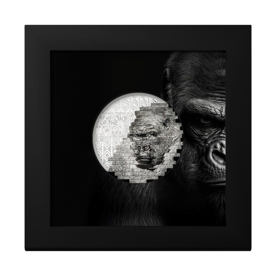 Original coin case of the Silver Reconstruction Gorilla 2 oz - Ultra High Relief 2025