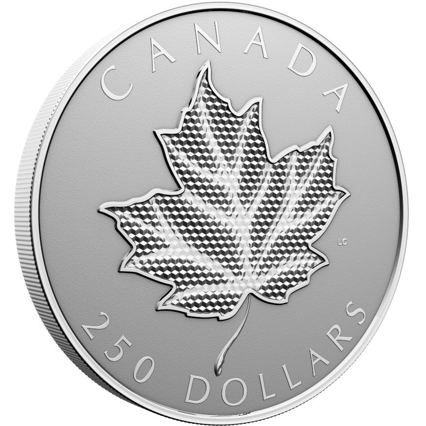Side view of the Silver Pulsating Maple Leaf 1000 g RP - 2024