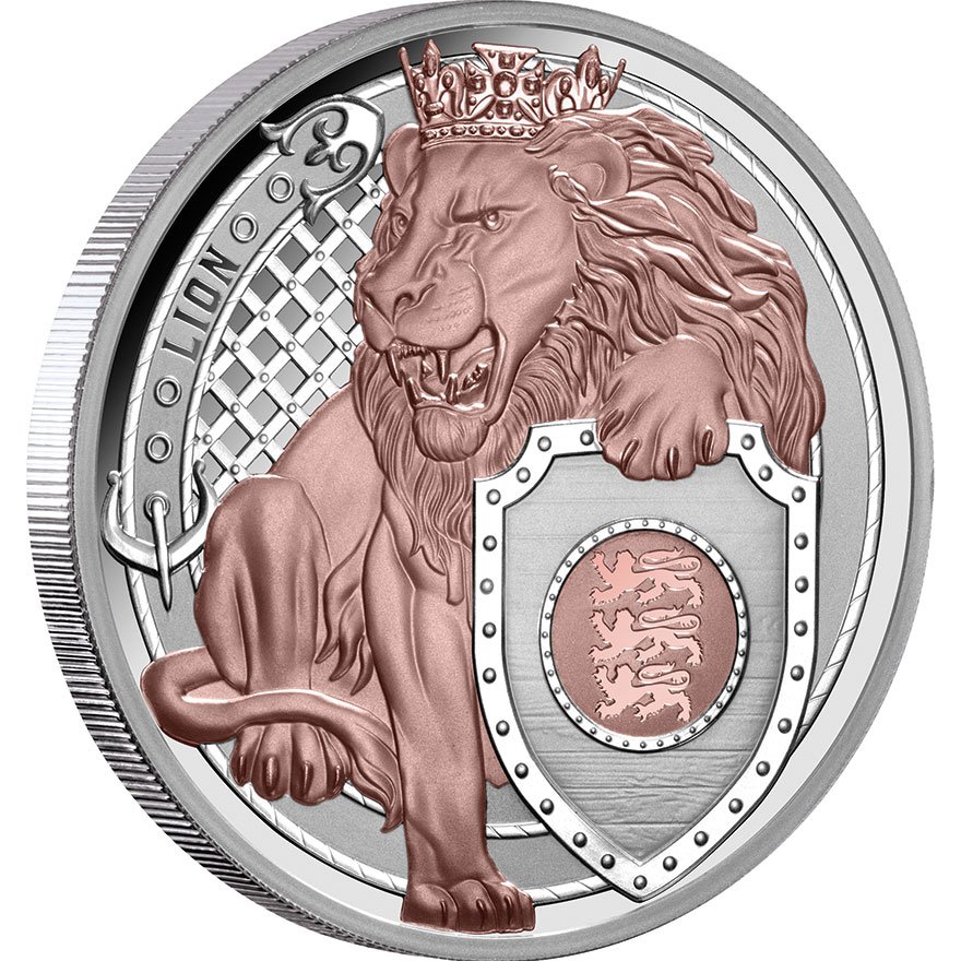 Side view of the Silver Lion 1 oz PP - Heraldic Beasts 2025
