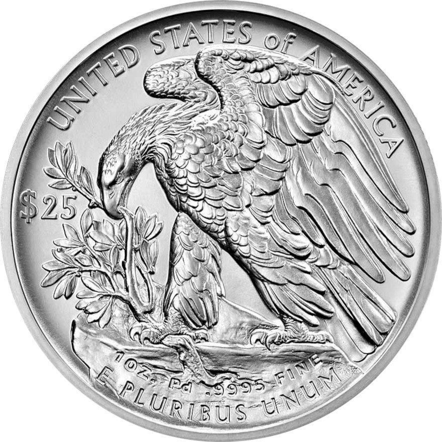 Back of the Palladium American Eagle 1 oz - random years