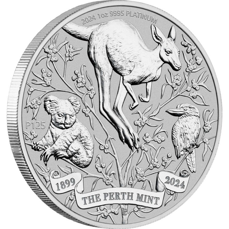 Side view of the Platin The Perth Mint's 125th Anniversary 1 oz