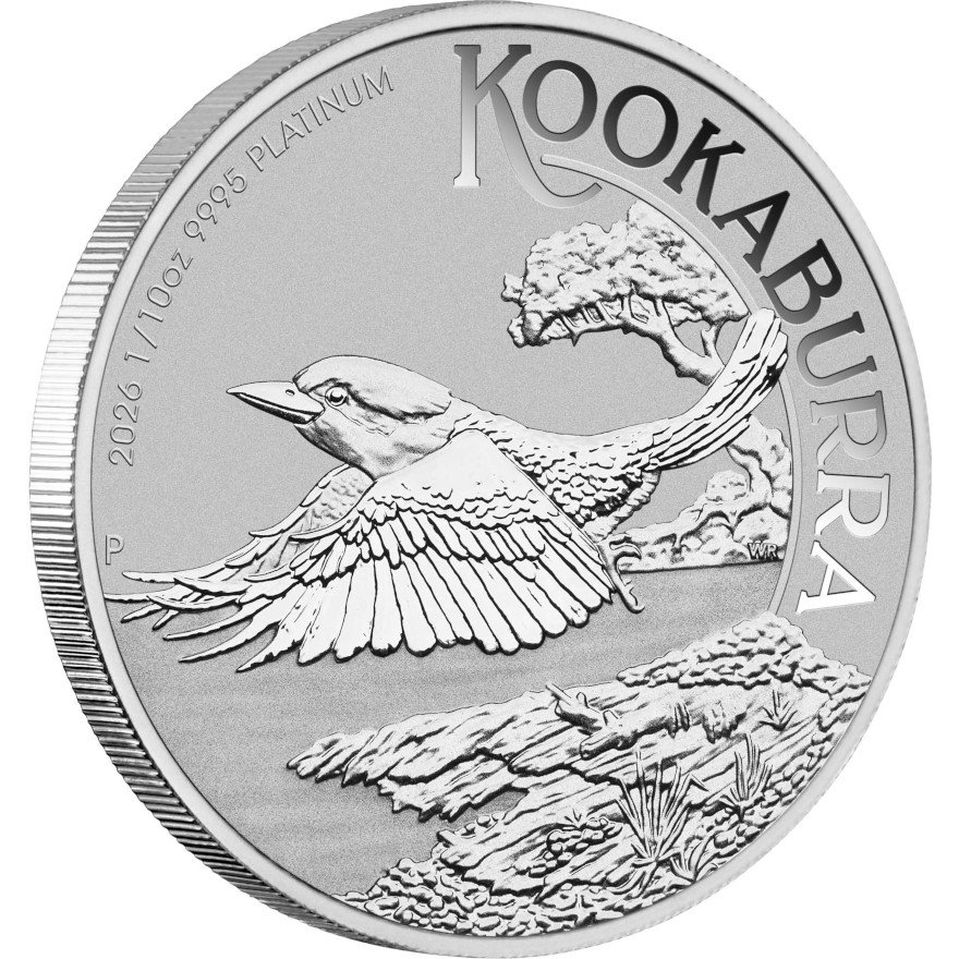 Side view of Platinum Kookaburra 1/10 oz - 2026