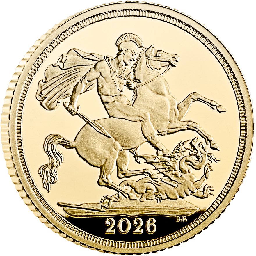 Side view of the Gold Sovereign Proof - 2026