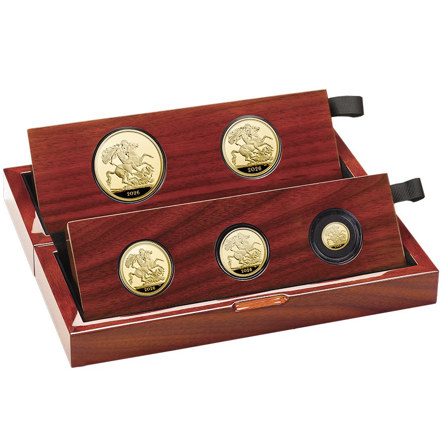 Gold Sovereign 5 Coin Set Proof 2026 in the original coin case