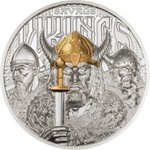 Front of Silver Savage Vikings 3 oz Proof - Ultra High Relief 2026