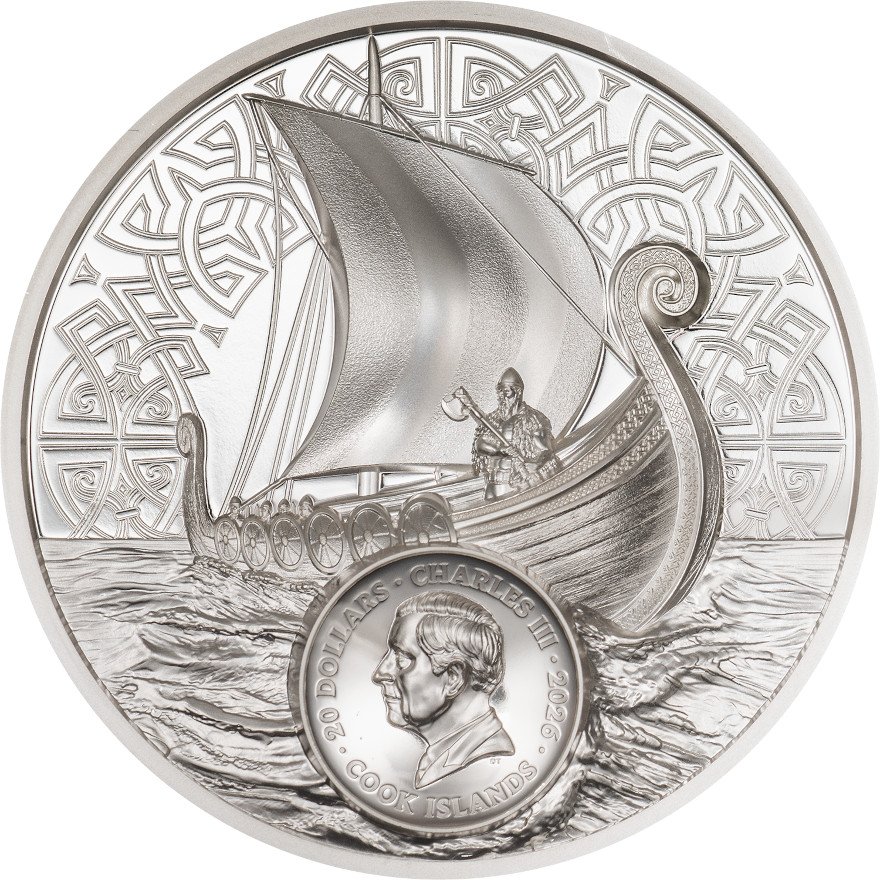 Back of Silver Savage Vikings 3 oz Proof - Ultra High Relief 2026