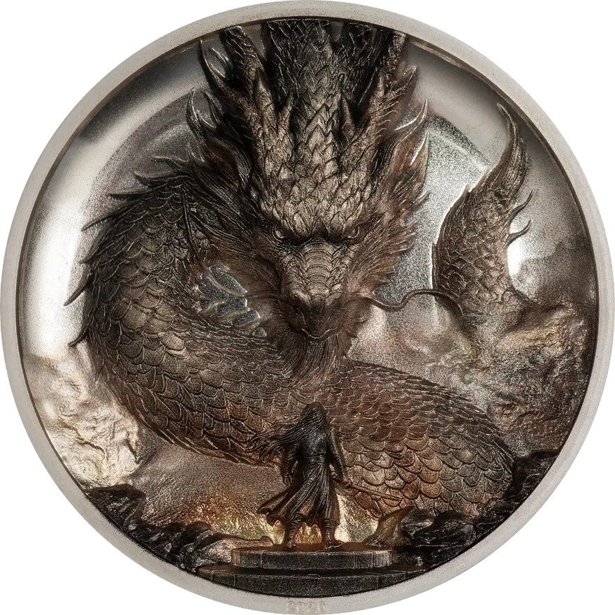 Front of the Silver Thunder Dragon 3 oz PF 2026