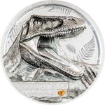 Silber Jurassic Relics 1 oz - High Relief - Carcharodontosaurus 2026 Front of the Silver Jurassic Relicts 1 oz HR 2026