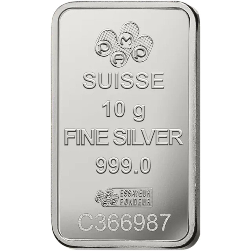 Back of silver bar 10 g - lbma