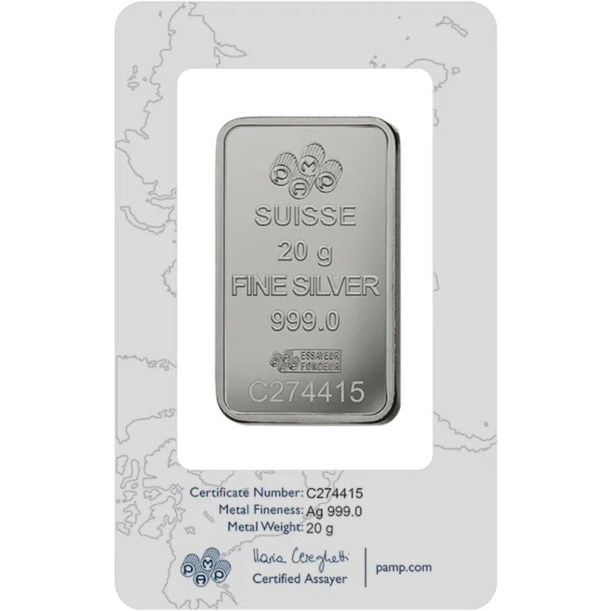 Back of silver bar 20 g - lbma