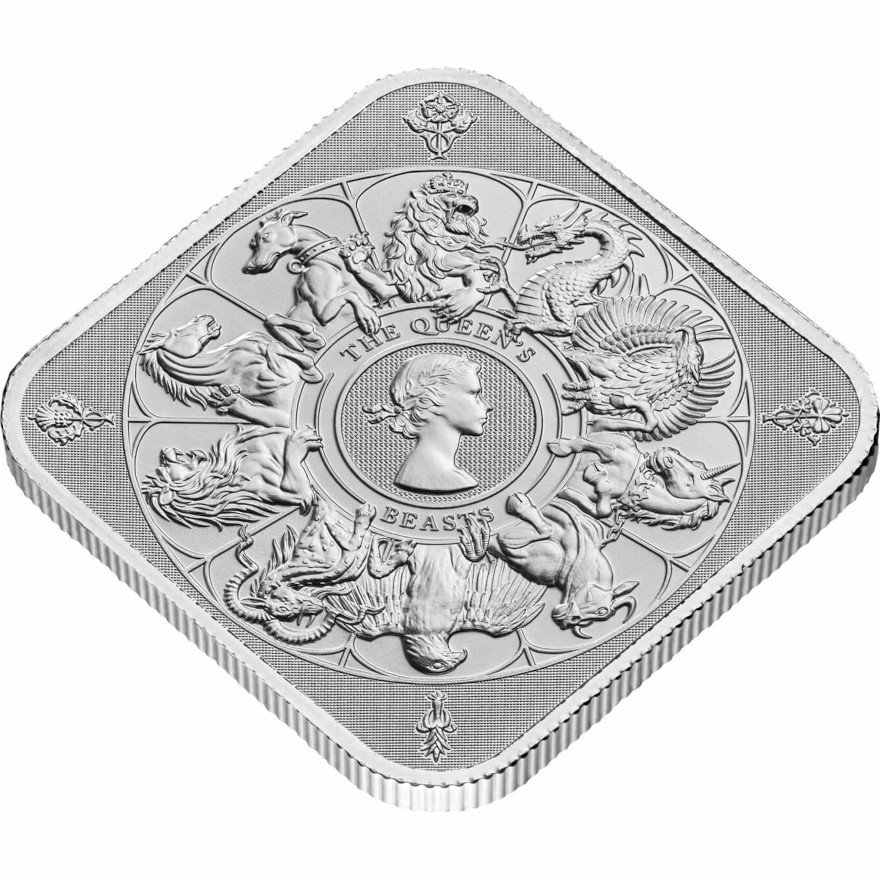 Side view of the Silver Queen's Beasts 1 oz - The Royal Mint