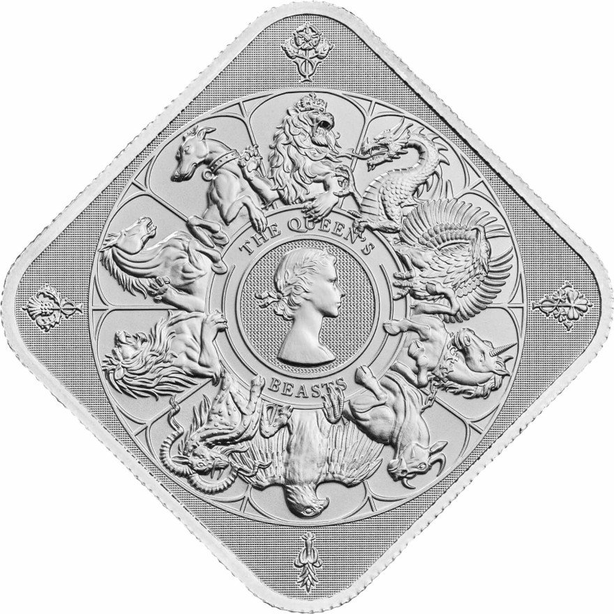 Front of the Silver Queen's Beasts 1 oz - The Royal Mint