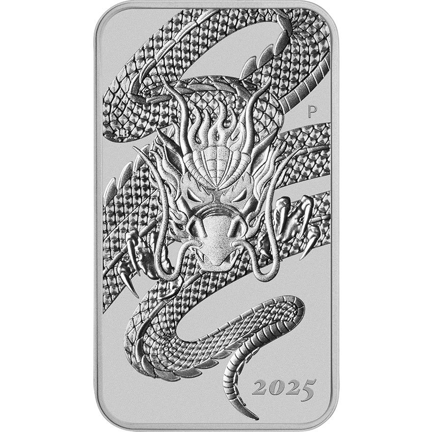 Front of the Silver Dragon Rectangle 1 oz - 2025