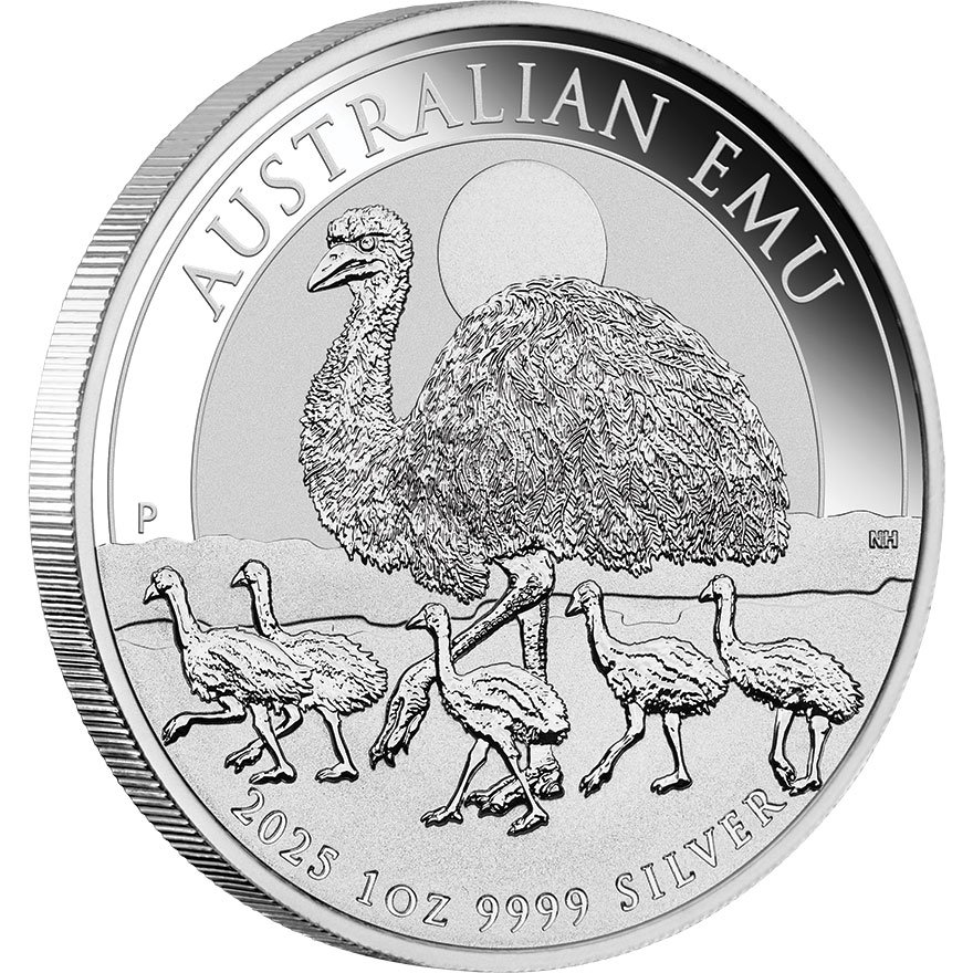 Side view of the silber Emu 1 oz - 2025