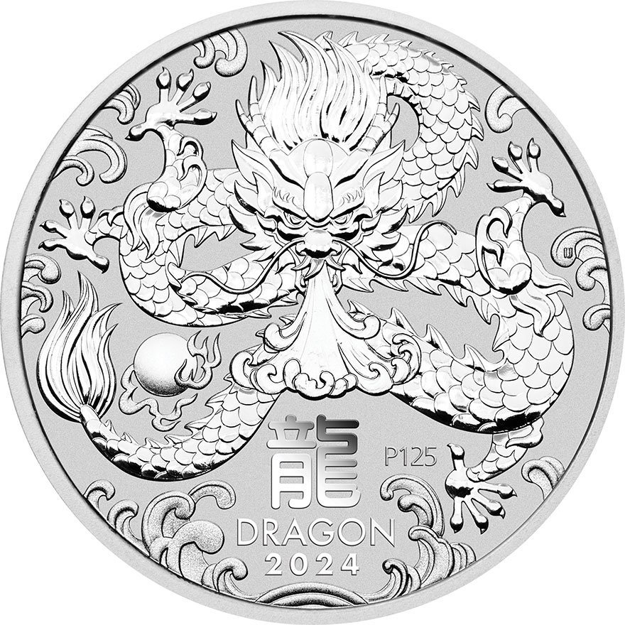 Front of the Silver Lunar III 1/2 oz - Dragon 2024