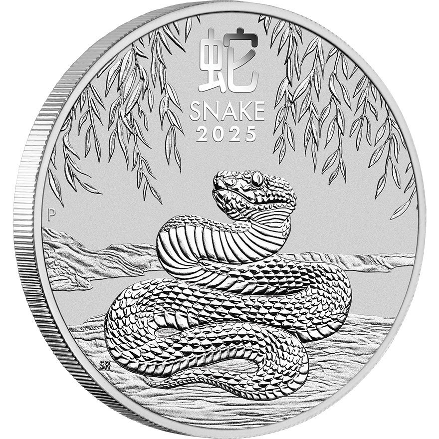 Side view of the Silver Lunar III 2 oz - Snake 2025
