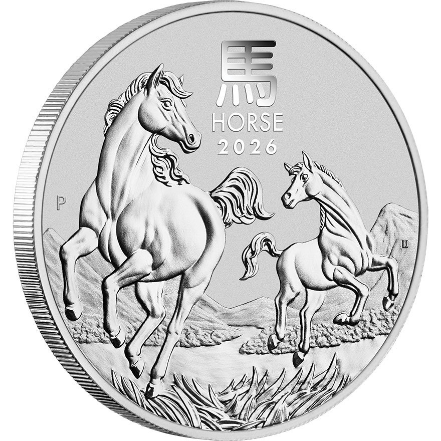 Side view of the Silver Lunar III 1 oz - Horse 2026