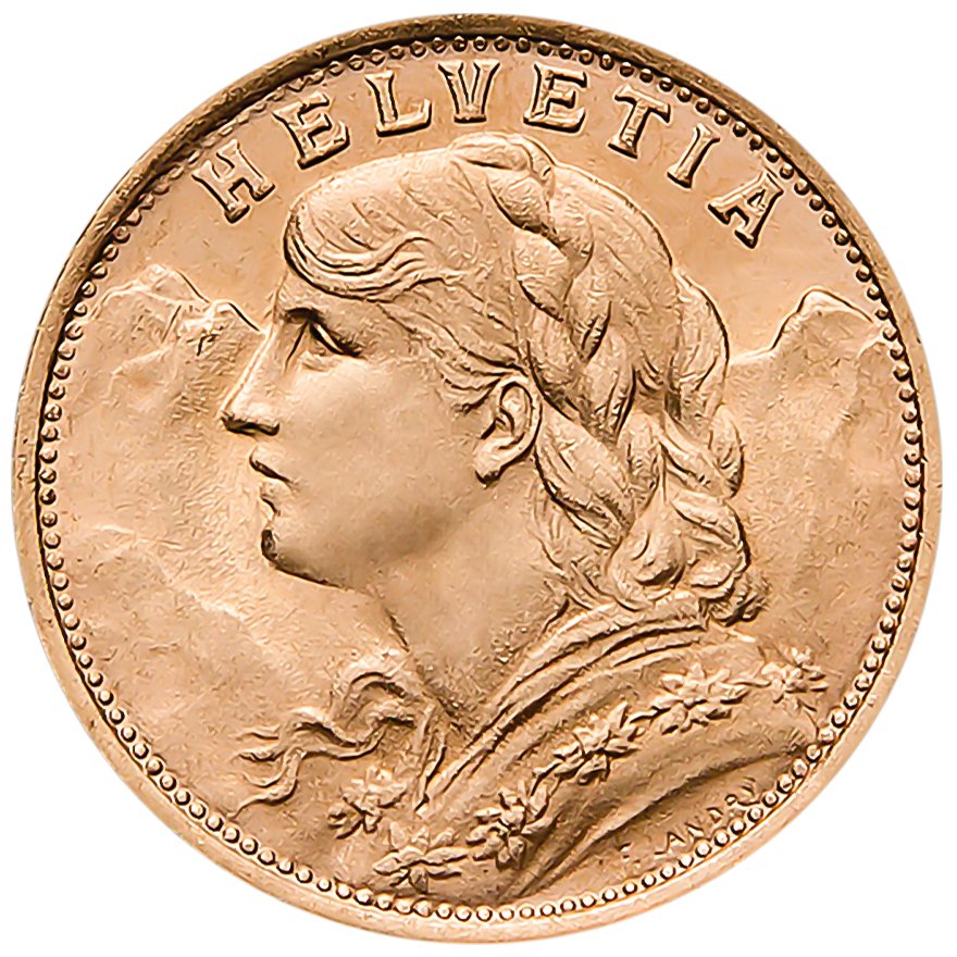 Front of Vreneli coin 20 Francs