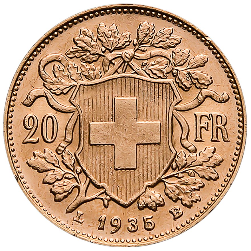 Back of Vreneli coin 20 Francs