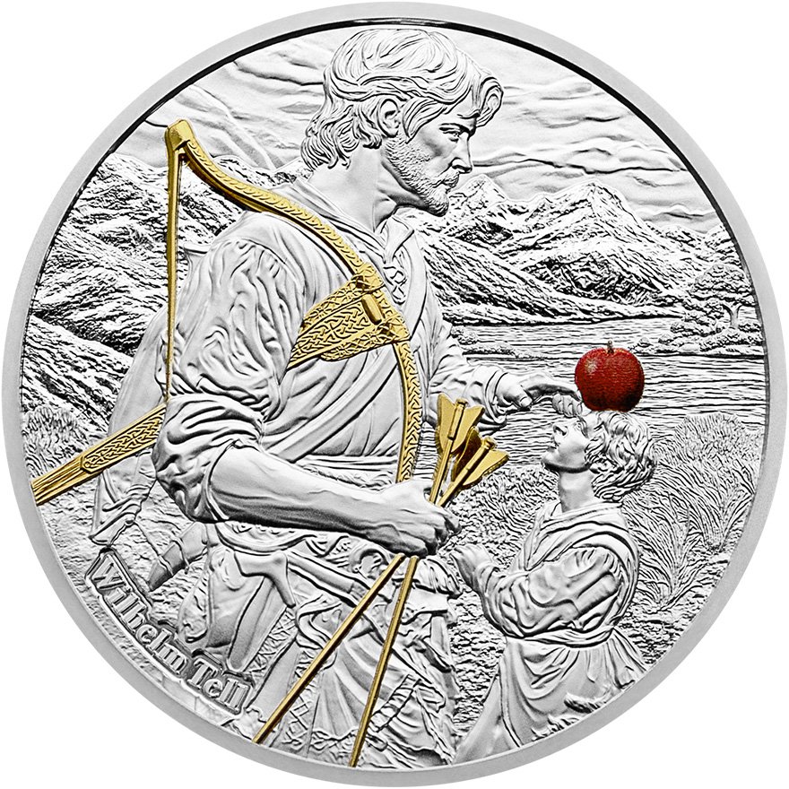 Front of the Silver swiss myth and legends - Wilhelm Tell 2 oz - High Relief 2025