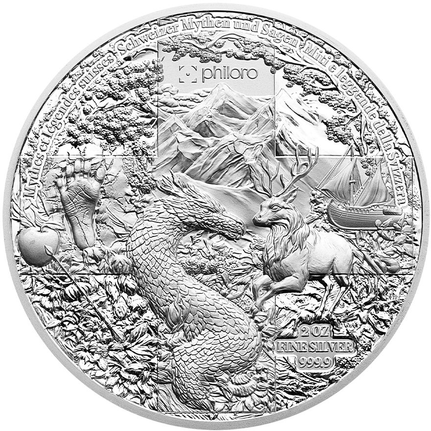 Back of the Silver swiss myth and legends - Wilhelm Tell 2 oz - High Relief 2025