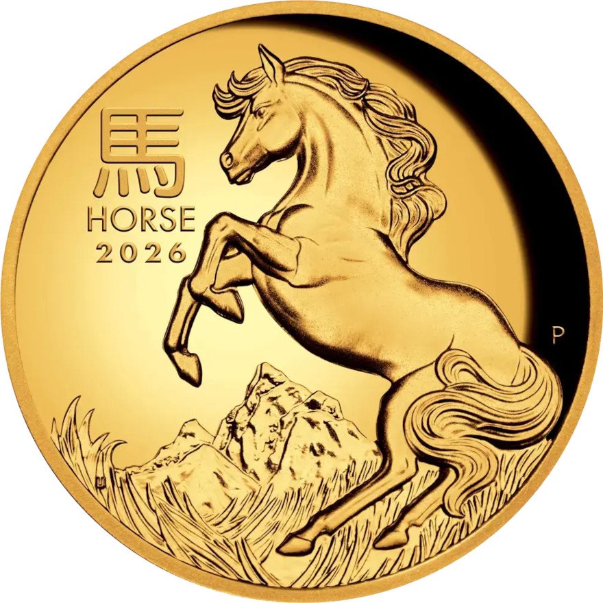 Front of Gold Lunar III Pferd 1 oz PP - High Relief 2026