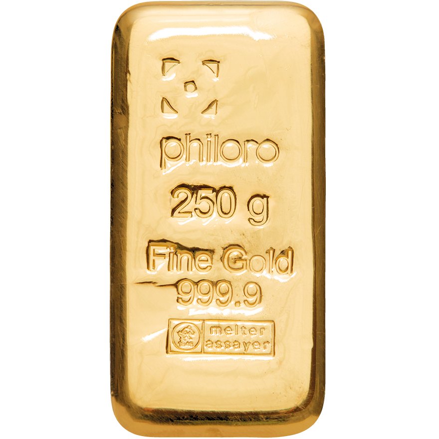 Front of the Gold bar 250 g cast - philoro