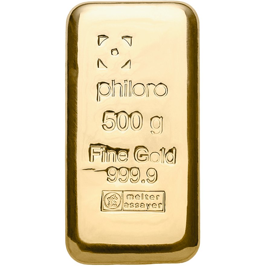 Front of the Gold bar 500 g cast - philoro