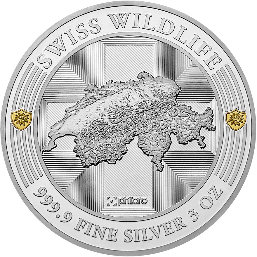 Back View of the Silver Swiss Wildlife - Bear 3 oz PP - Ultra High Relief 2025