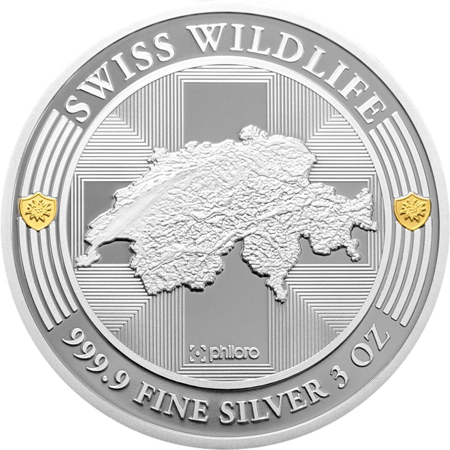 View 4: Silber Swiss Wildlife - Steinbock 3 oz PP - Ultra High Relief 2024