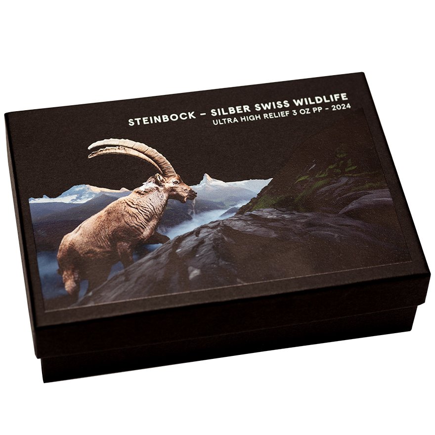 View 7: Silber Swiss Wildlife - Steinbock 3 oz PP - Ultra High Relief 2024