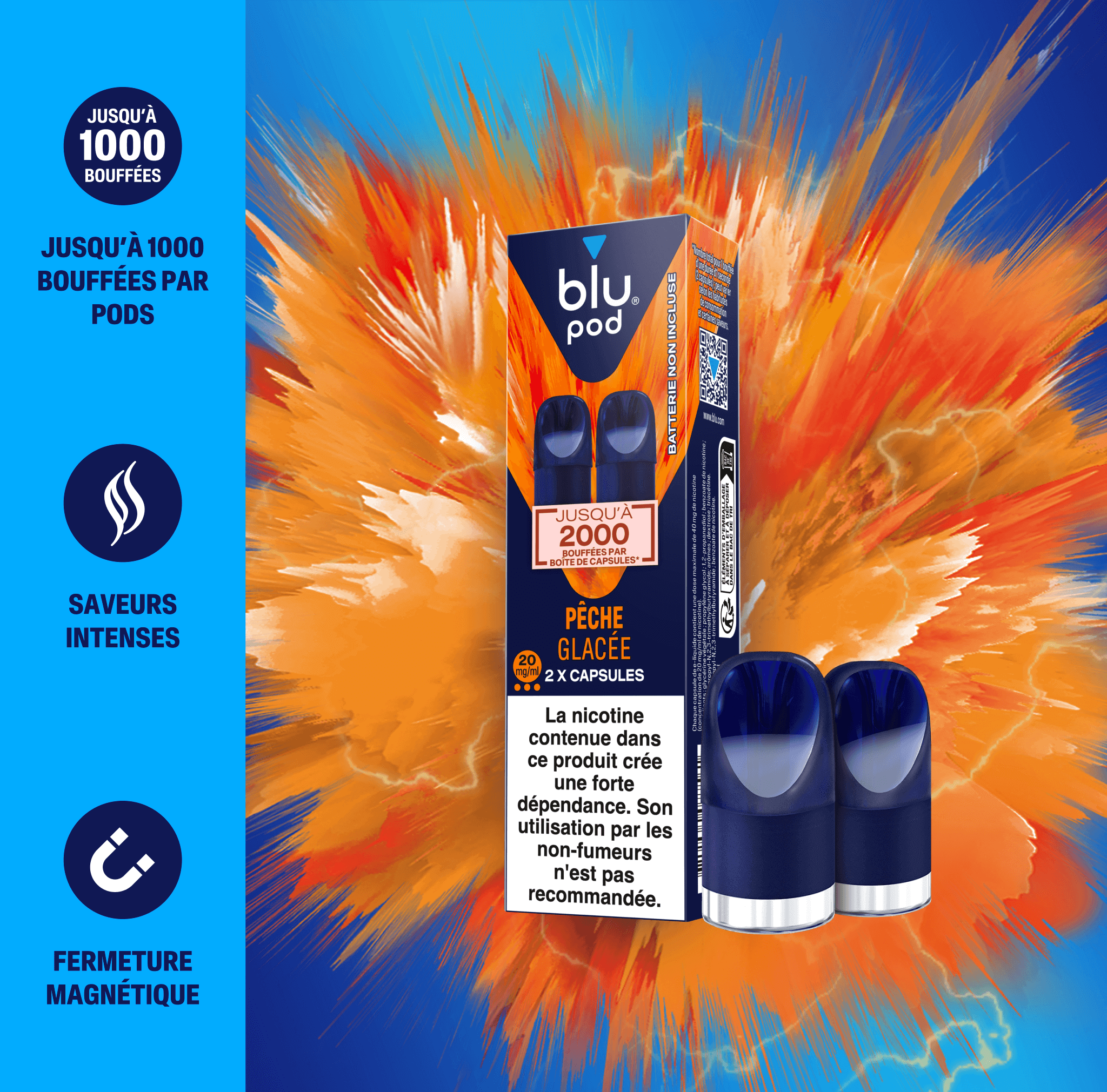 Pack de 2 pods Saveur Pche Glace - E-cigarette Blu Bar