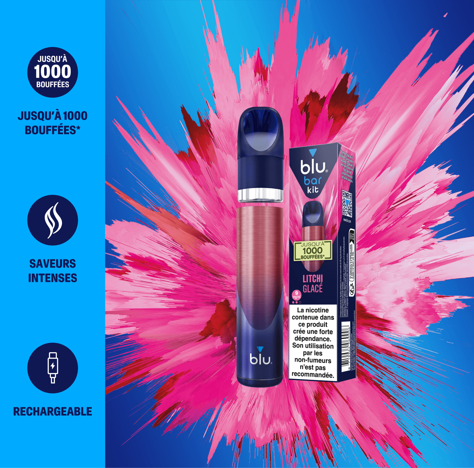 Blu Bar Kit - E-cigarette + 1 pod saveur Litchi Glac