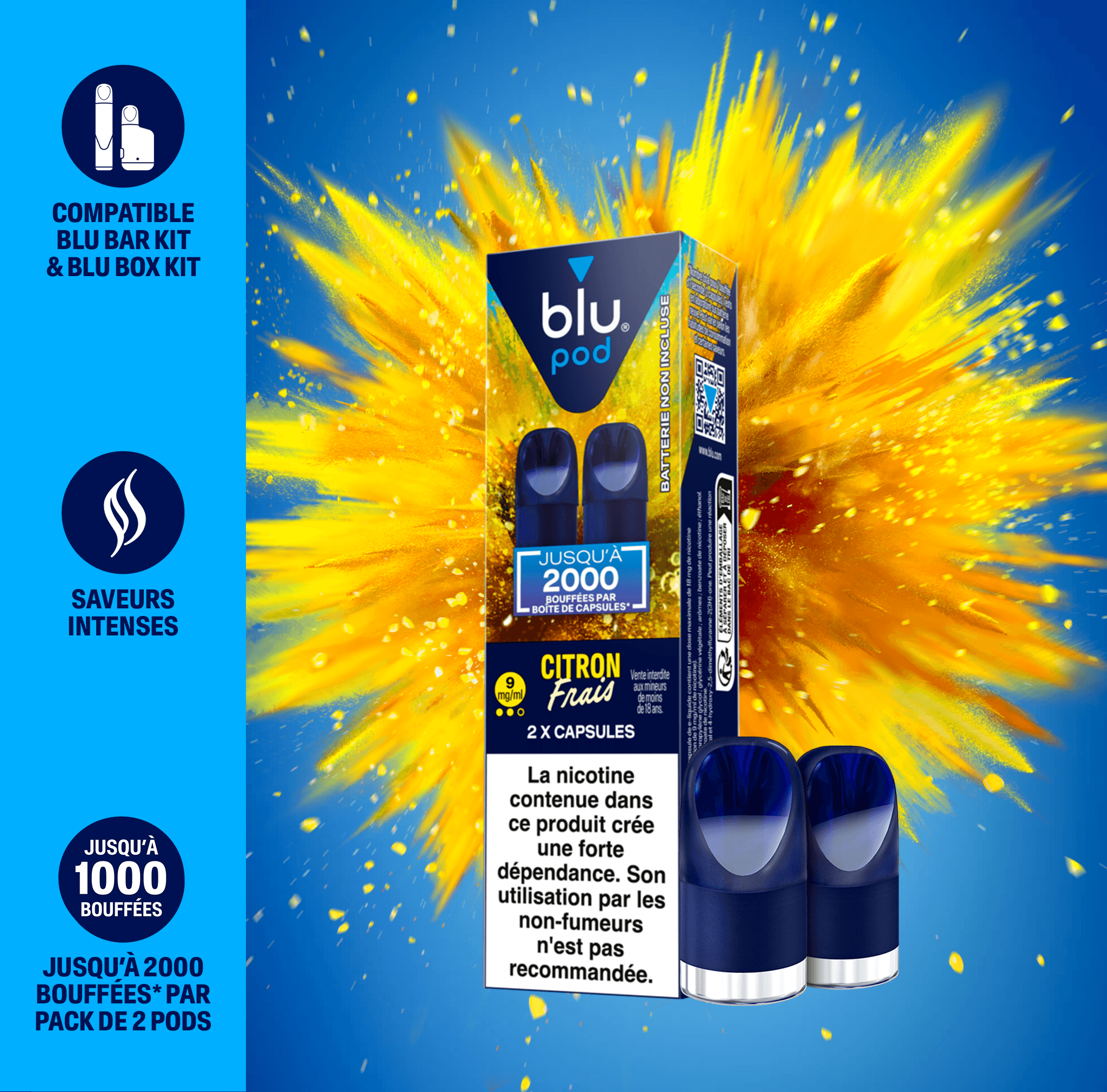 Recharges e-liquide Blu Pod saveur Citron Frais