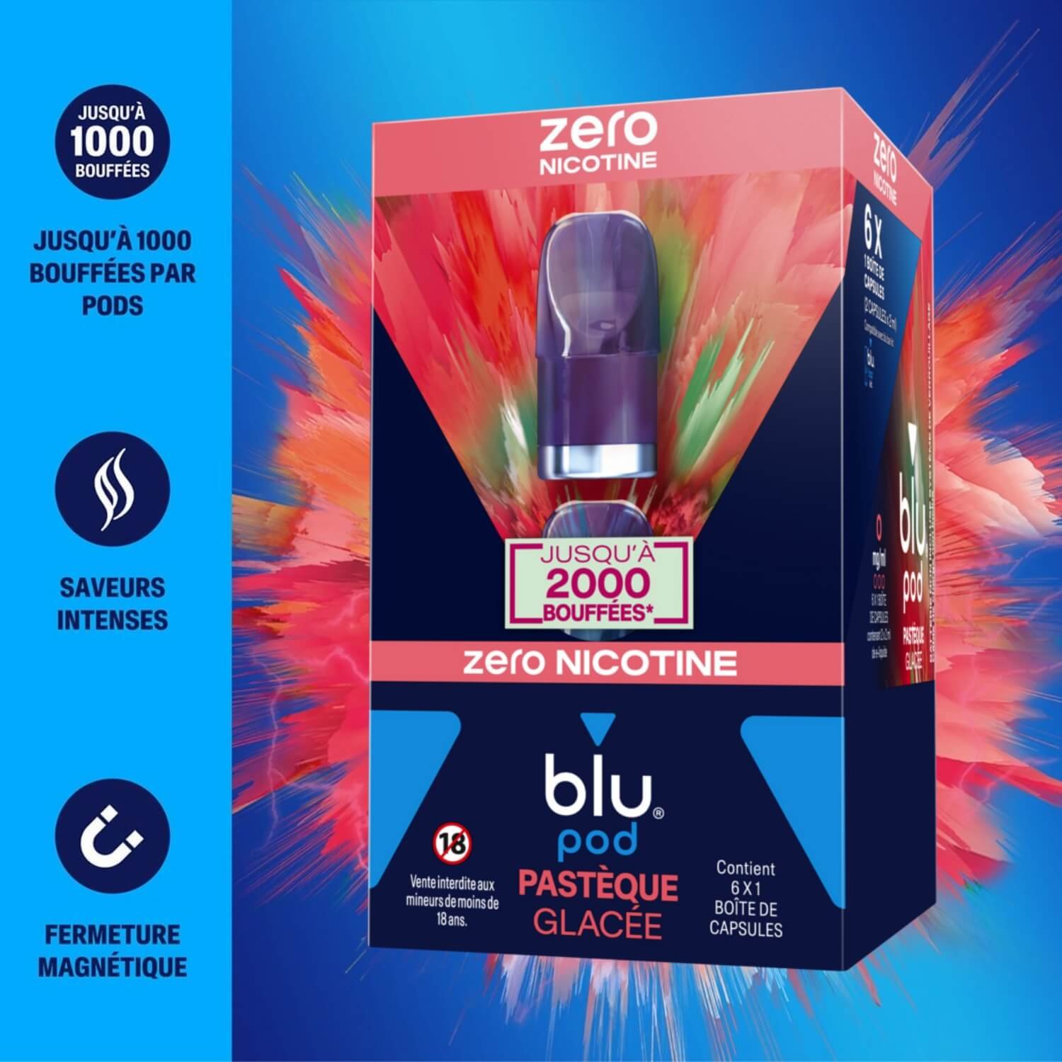 Pack de 12 pods saveur Pastque Glace - Blu Bar Kit Pack de 12 pods saveur Pastque Glace - Blu Bar Kit